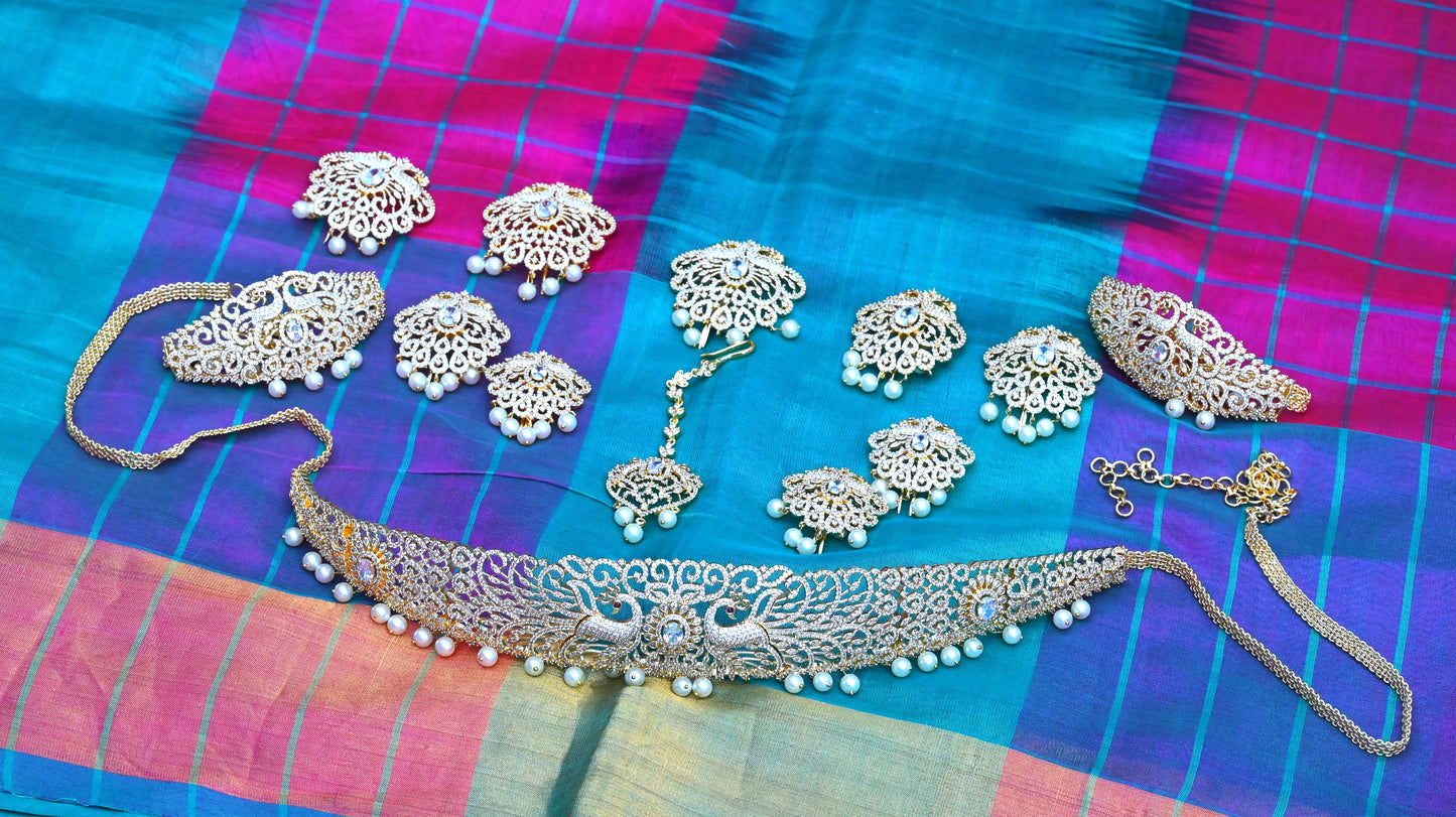 White Peacock Splendour Bridal Jewellery Set