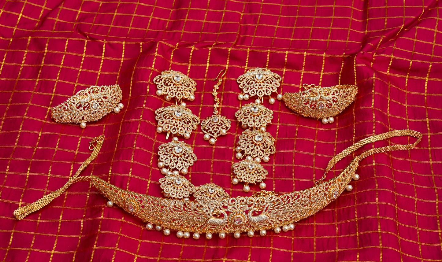 Sunset Radiance  - Golden Filigree and Pearl Elegance Jewellery Set
